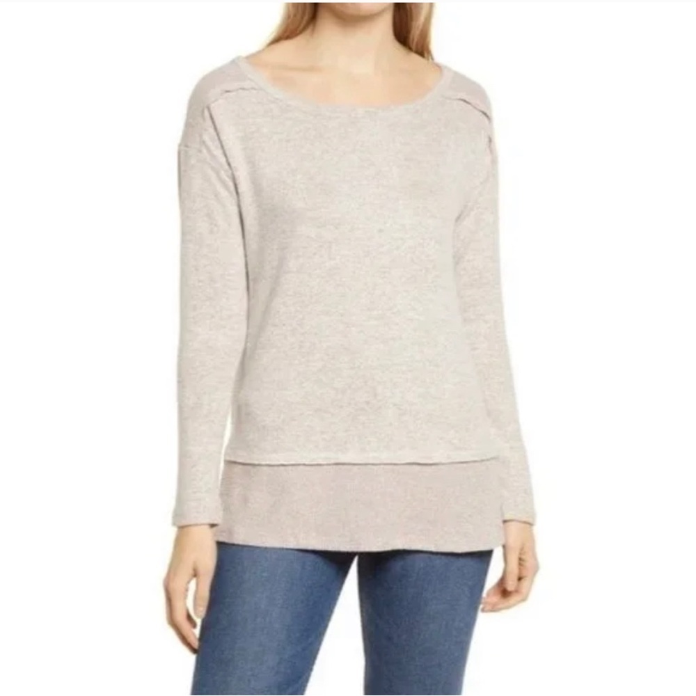 BOBEAU Layered Look Tunic Sweater In Heather Oatmeal Size XS